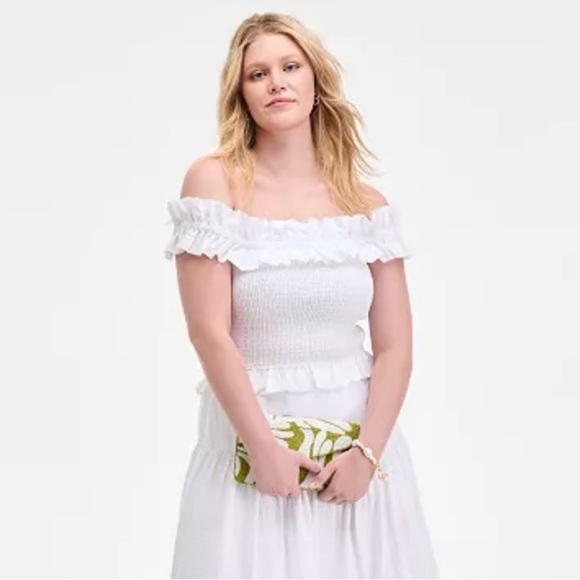 Brand new with tag White Off-Shoulder Ruffle shirred Top - Picture 2 of 10